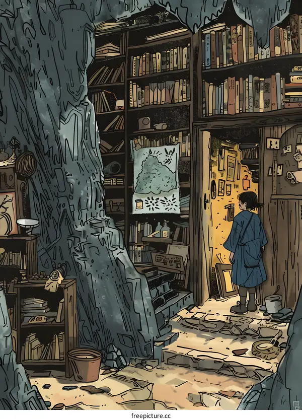 Illustrated Interior of a Book Nook