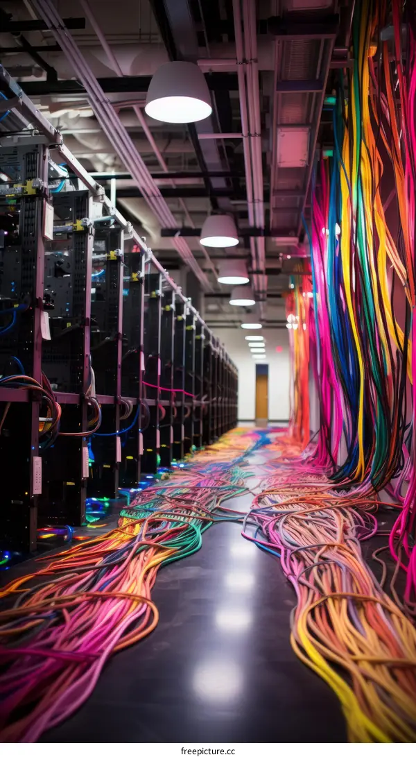Colorful cables in a data center