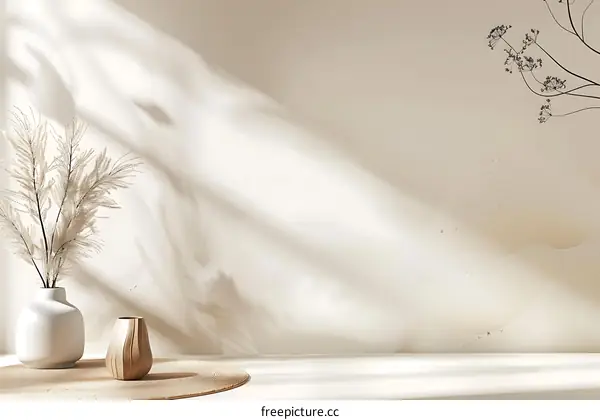 Minimalist White Wall with Dried Flowers and Vases