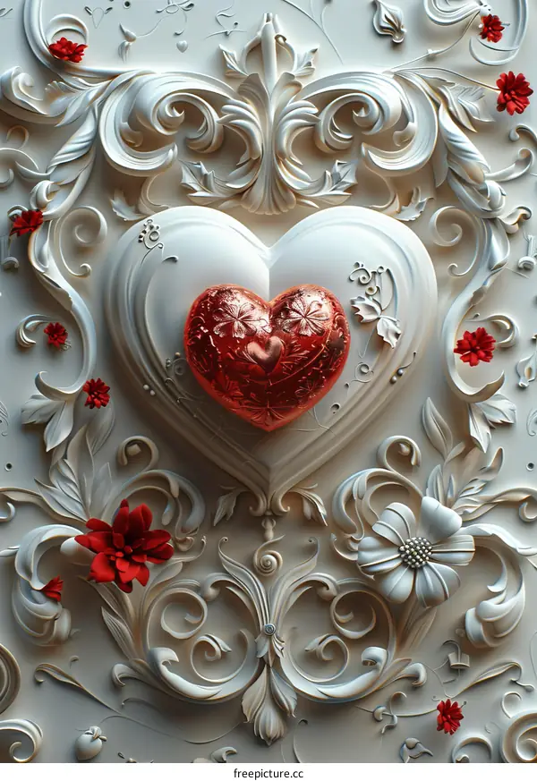 Red Heart with Flowers