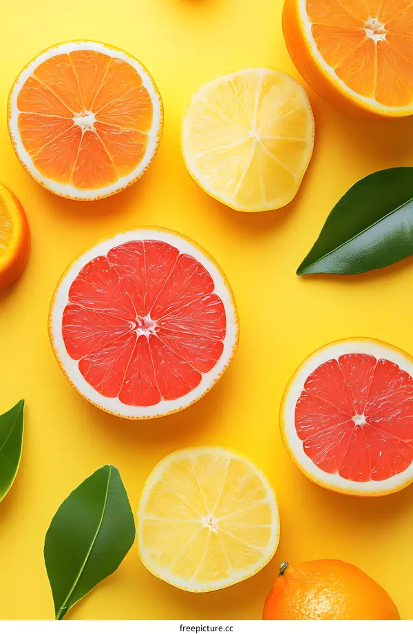Fresh Citrus Fruits on a Yellow Background