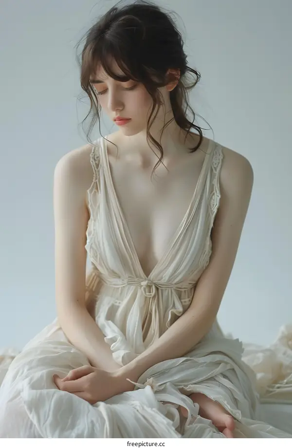 portrait of a young woman in a white dress