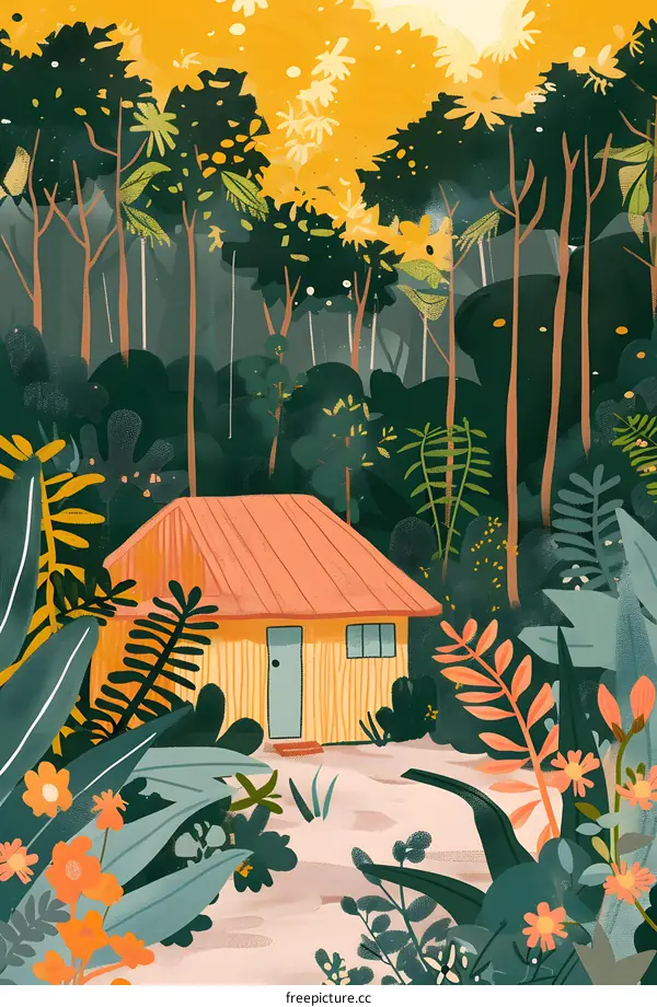 Cute Illustration of a Small House in a Forest