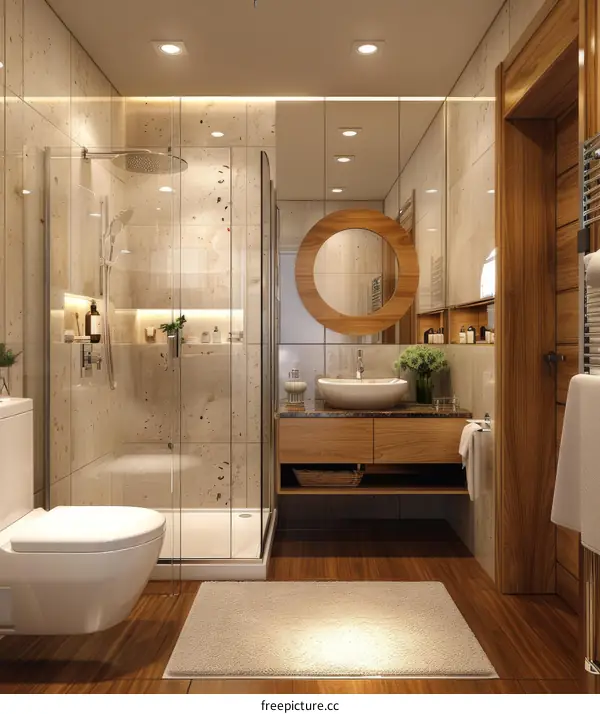 Modern Bathroom Design with Warm Wooden Accents