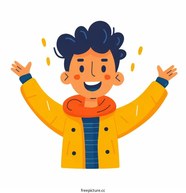 Illustration of a happy boy with his arms in the air