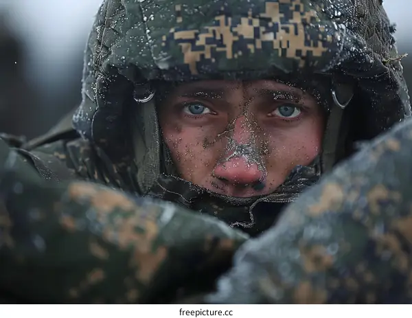 Portrait of a soldier in winter gear