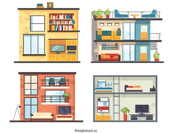 Modern House Interior Design Illustration