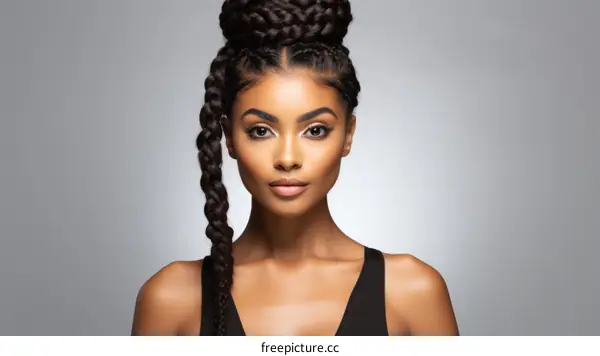 portrait of a beautiful young african american woman with long braided hair