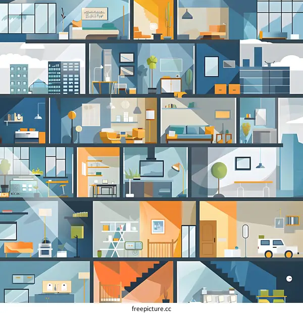 Cross Section Illustration Of Multi-level Modern Home