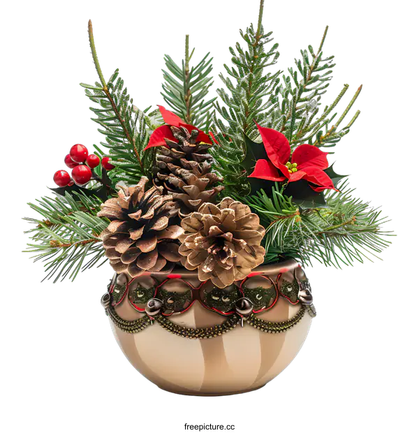 [Transparent Background PNG]Christmas Centerpiece With Pine Cones And Red Poinsettia