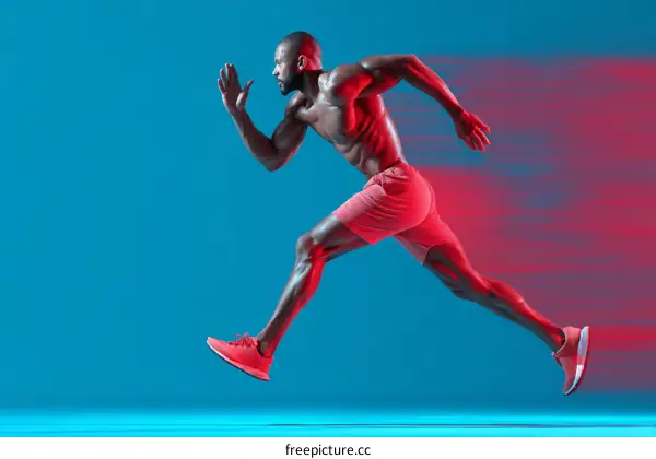 Black Man Running in a Vibrant Studio Setting