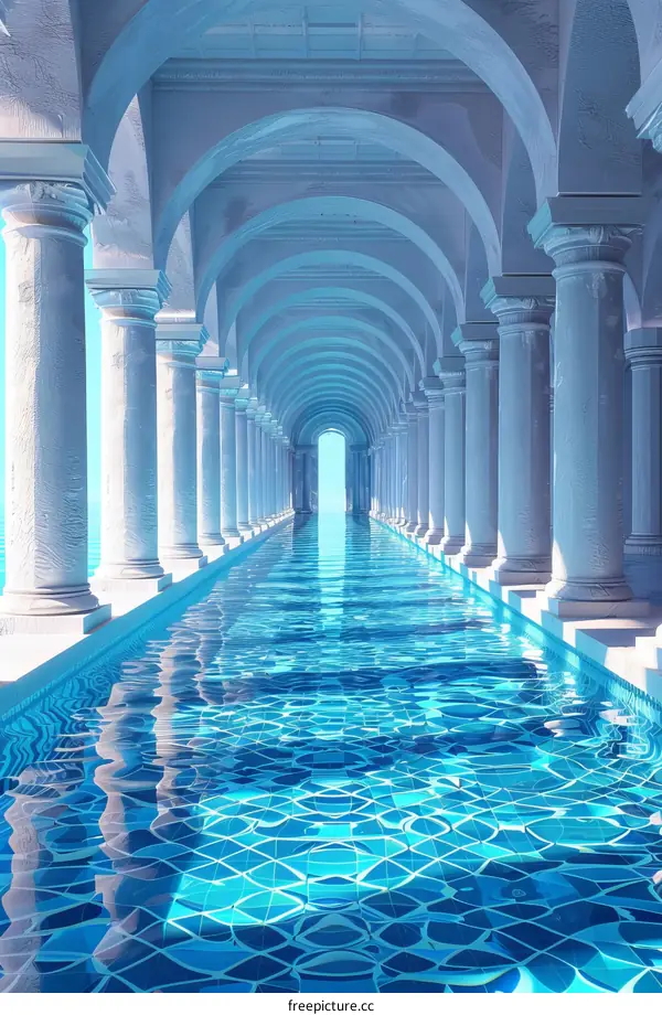 Long and Narrow Hallway with Aqua Blue Ceiling