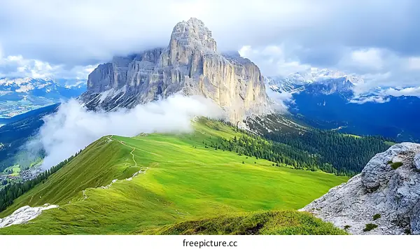 Majestic Mountain Scenery with Clouds and Meadows