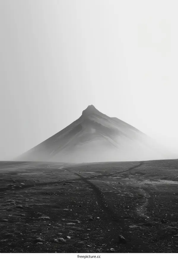 Monochrome Mountain Peak Shrouded in Fog
