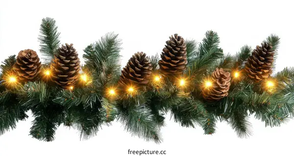 Christmas Garland with Pine Cones and Lights