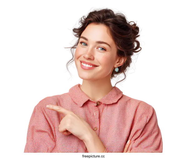 [Transparent Background PNG]Woman pointing in a beautiful pink shirt