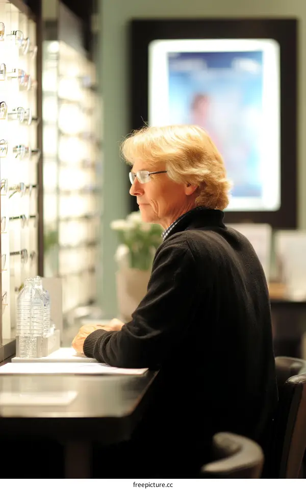 Customer in Optical Shop Browsing Glasses