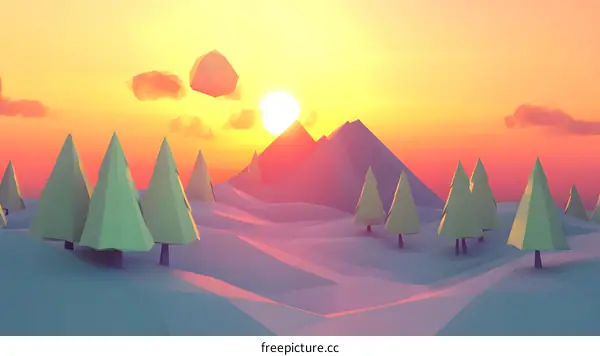 Low Poly Mountain Sunset Landscape