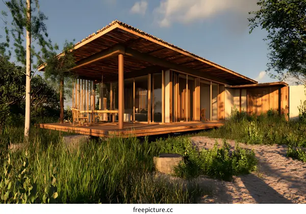 Modern Bamboo House Design in the Forest