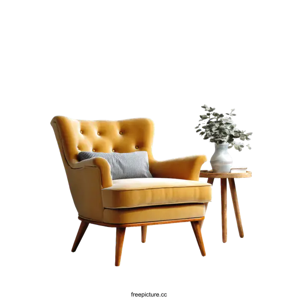 [Transparent Background PNG]Modern Mustard Yellow Armchair in a Stylish Room