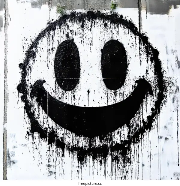 Abstract Graffiti Smiley Face Art on Wall