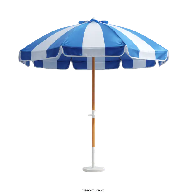 [Transparent Background PNG]Classic Striped Blue and White Beach Umbrella