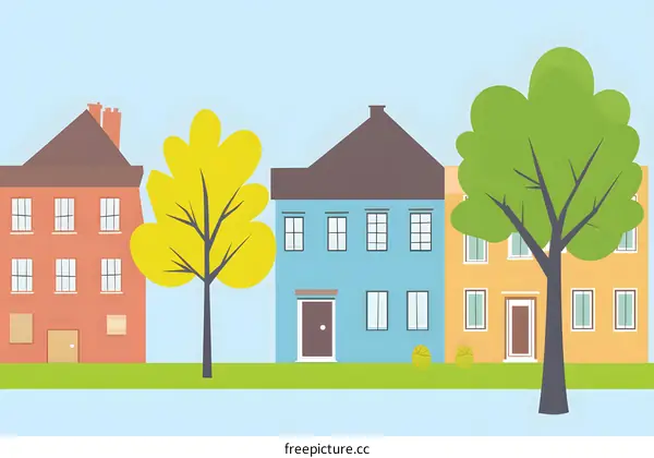 Cartoon Illustration Of A Row Of Houses