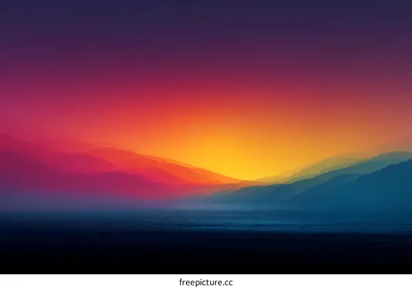 Colorful Mountain Sunset Landscape Illustration