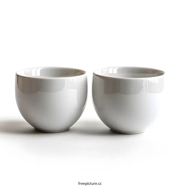 Two white ceramic teacups on a white background