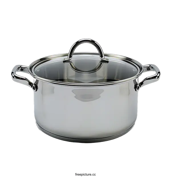 [Transparent Background PNG]Stainless Steel Pot with Glass Lid