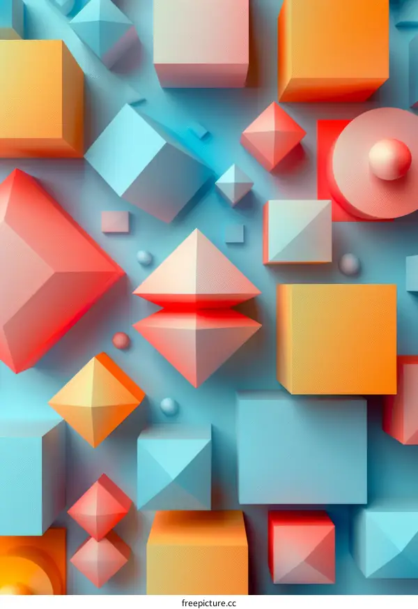 Abstract Colorful Geometric Shapes 3D Illustration