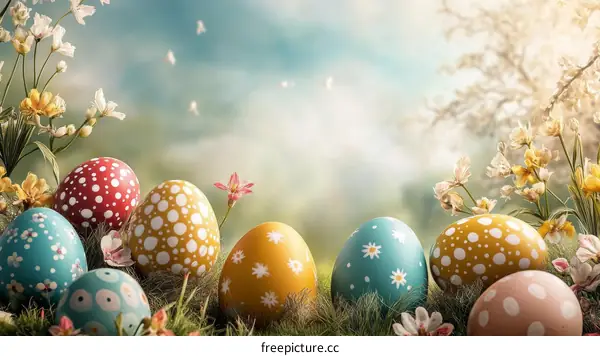 Colorful Easter Eggs in a Spring Meadow