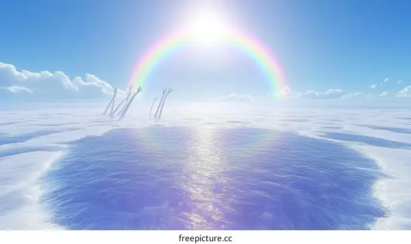 Surreal Winter Landscape with Rainbow