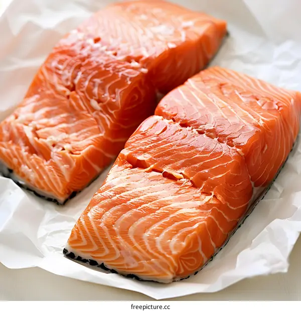 Fresh Salmon Fillets on Parchment Paper