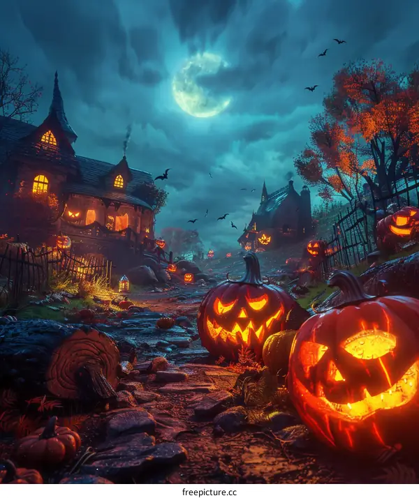 Spooky Halloween night in a spooky village