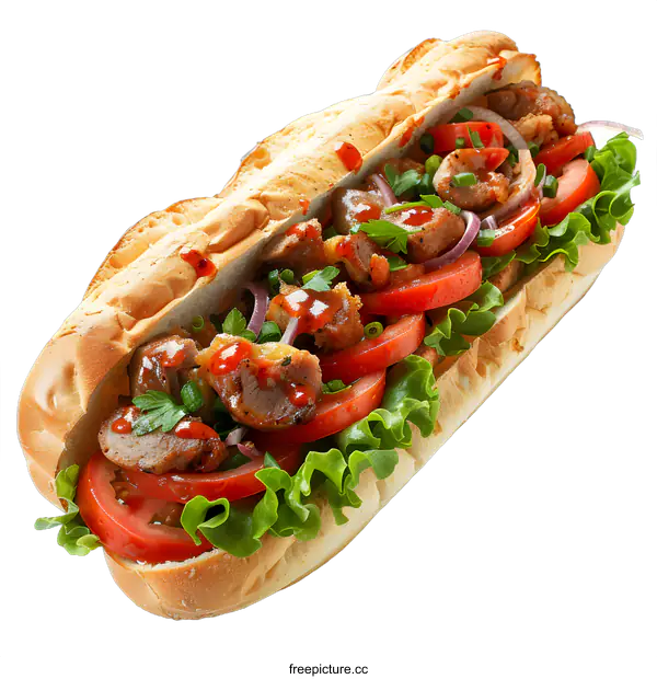 [Transparent Background PNG]Delicious chicken sandwich with fresh vegetables