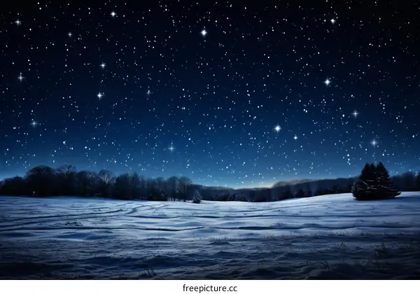 starry night sky over snow covered field