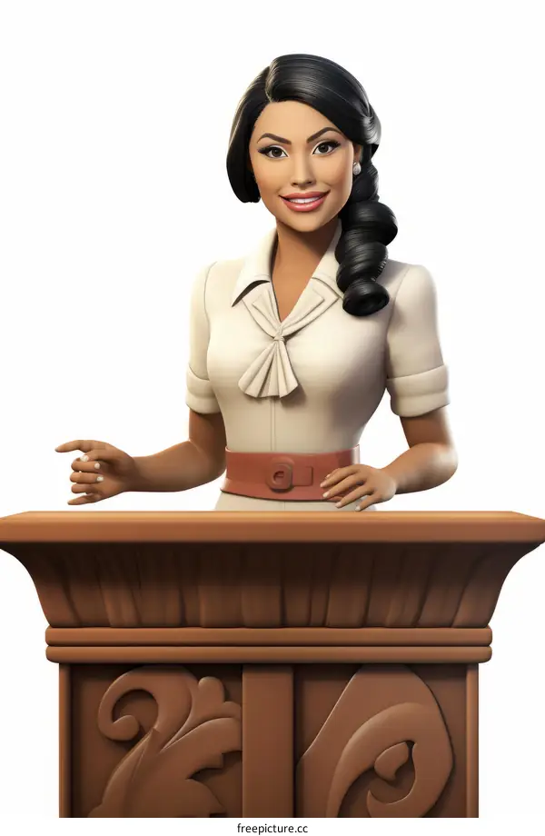 Confident businesswoman giving a speech at a podium