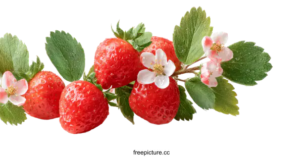 [Transparent Background PNG]Fresh Strawberries with Flowers and Leaves