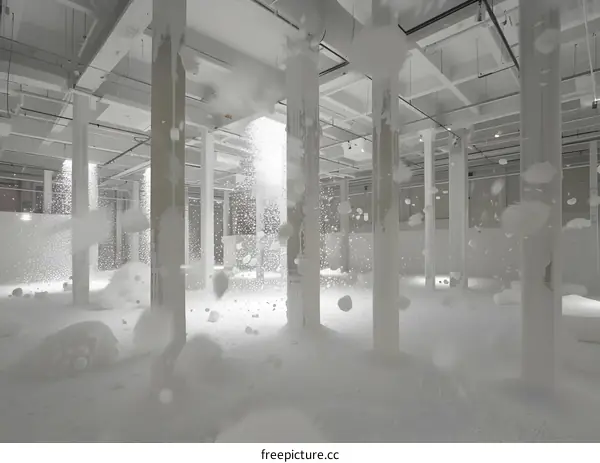 White Room With Columns And Falling White Balls