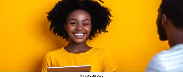 Happy African American Woman Looking at a Man