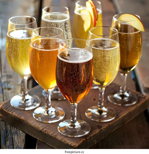Assortment of Sparkling Apple Cider in Glasses