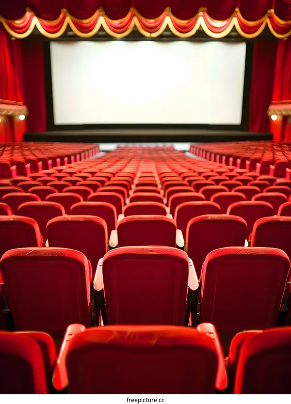 Empty Red Seats in a Movie Theater Auditorium