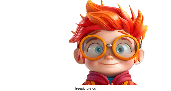 [Transparent Background PNG]3D cartoon character of a boy with glasses and orange hair