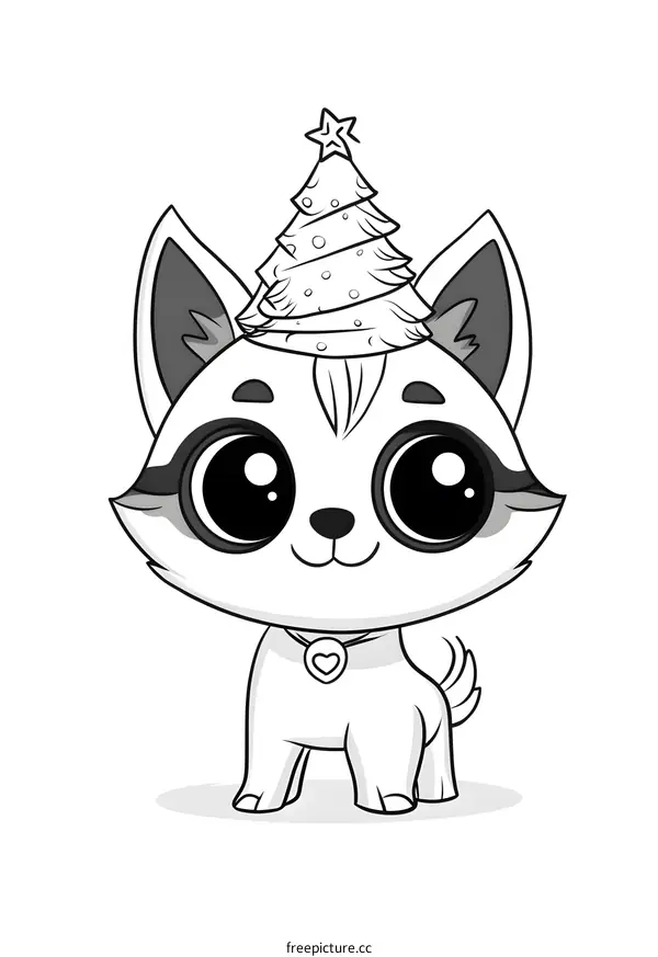 Cute Cartoon Dog Wearing Christmas Tree Hat