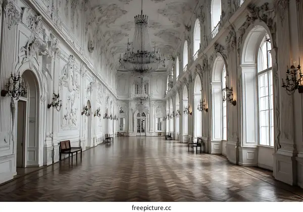 Elegant White Palace Hallway with Classic Design