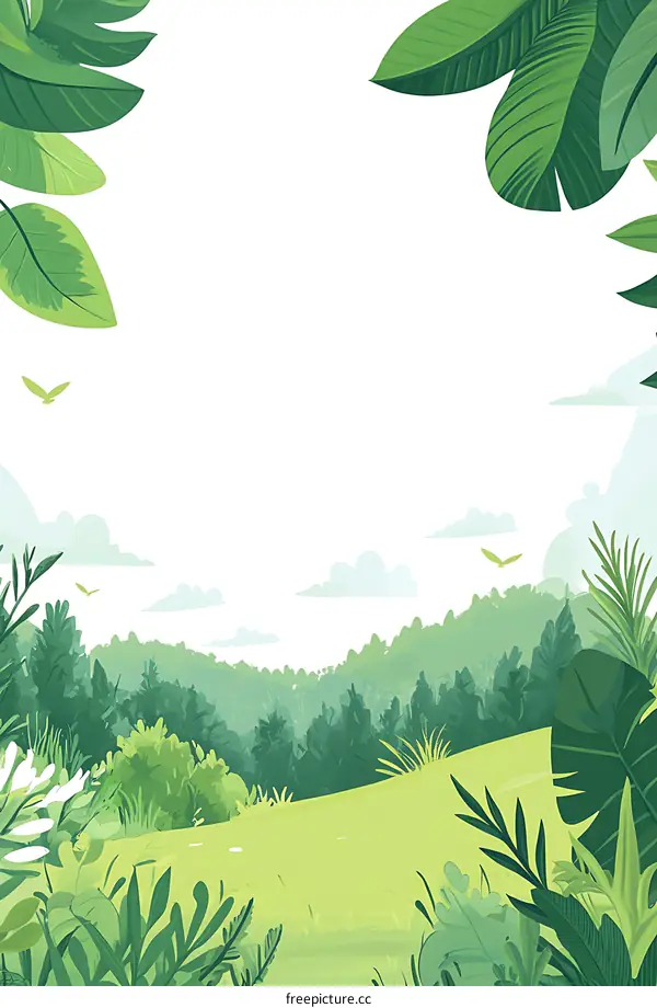 Green Leaves Frame Landscape Background