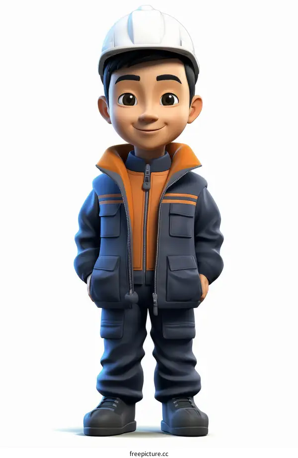 3D Illustration of a Young Construction Worker with a Hard Hat and a Reflective Vest