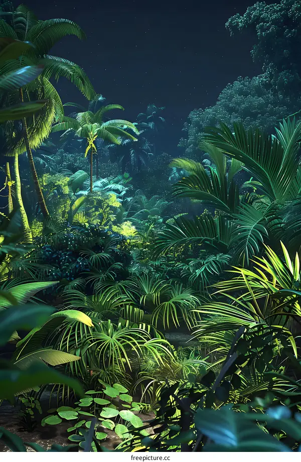 Tropical Rainforest Nighttime Landscape