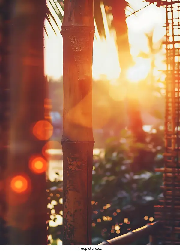 Sunlight Through Bamboo at Sunset